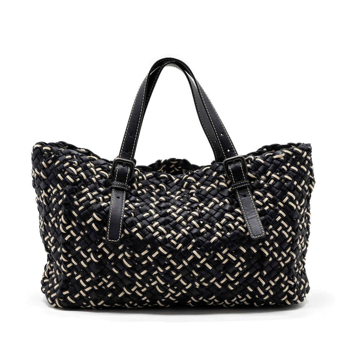 bottega-veneta-tote-bag-leather-dark-blue-multicolor-black-hardware