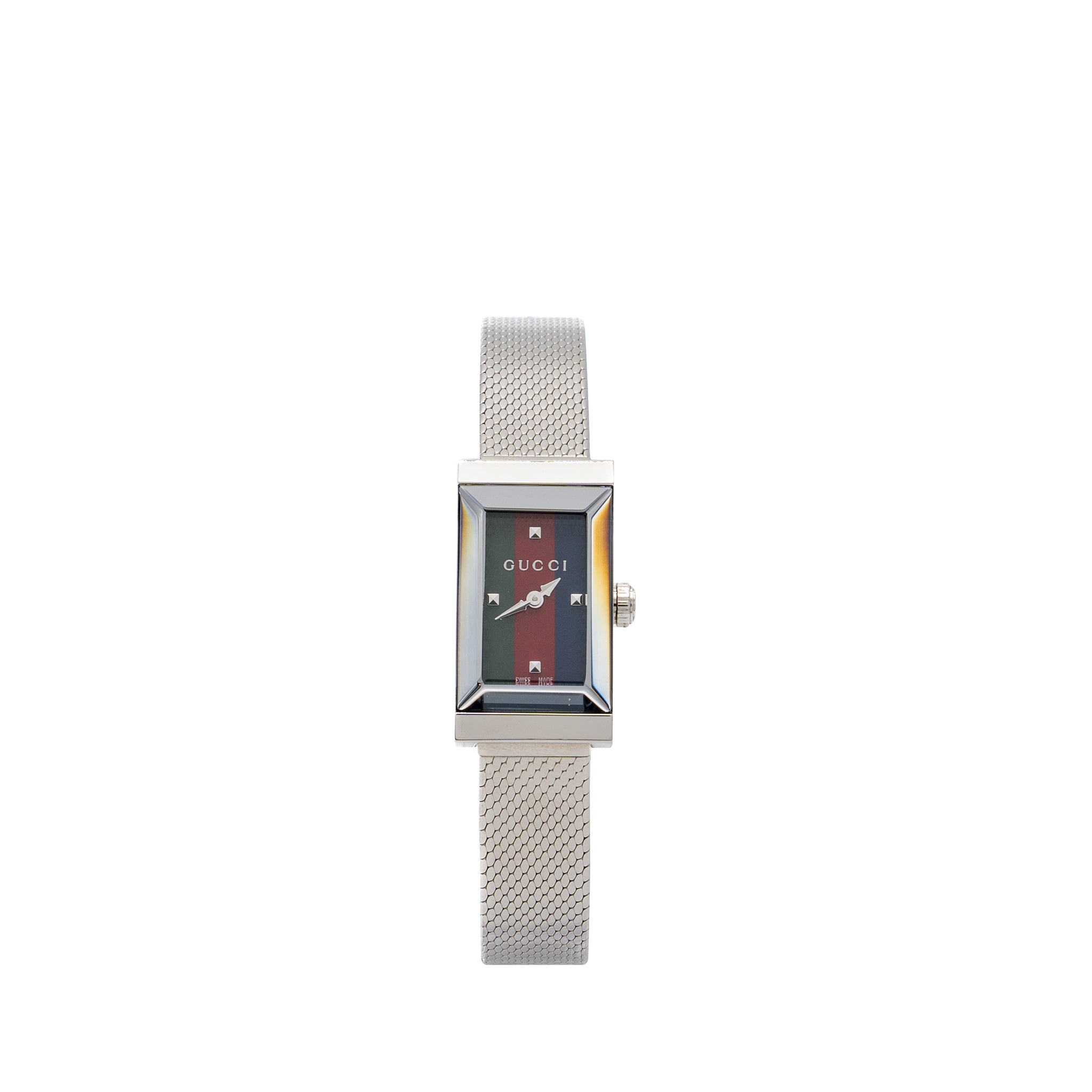 gucci-g-frame-watch-steel-case-green-red-blue-web-dial-steel-mesh-bracelet