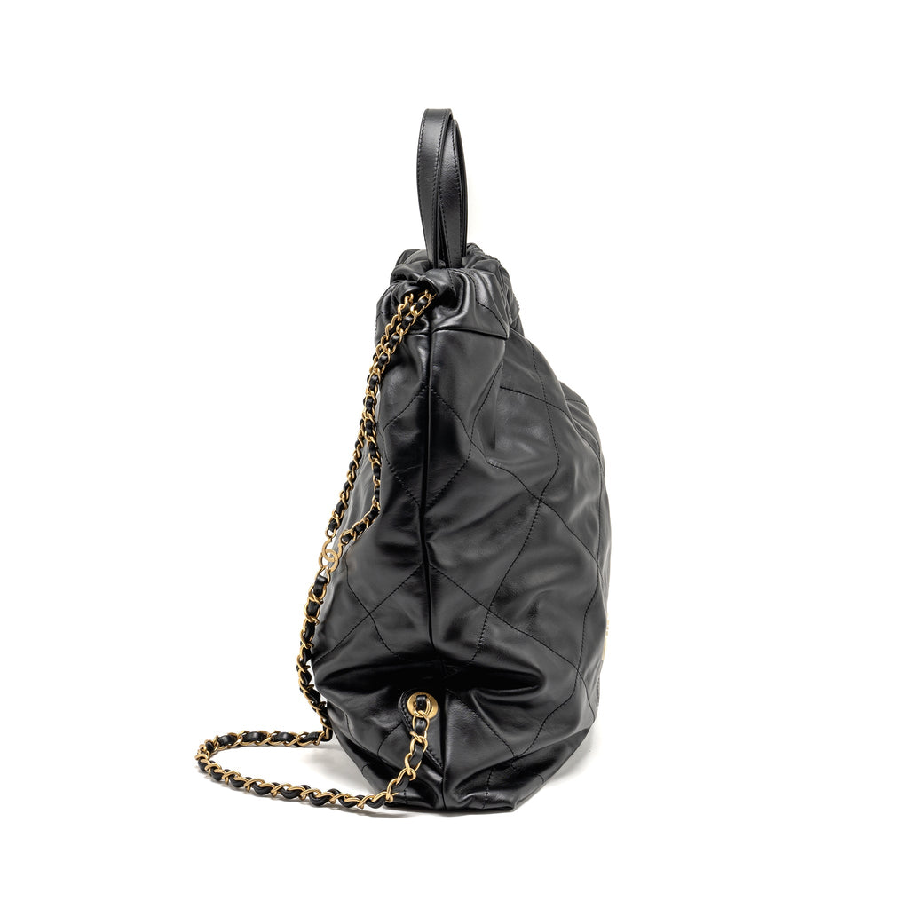 chanel-22-backpack-white-letter-logo-shiny-calfskin-black-ghw-microchip