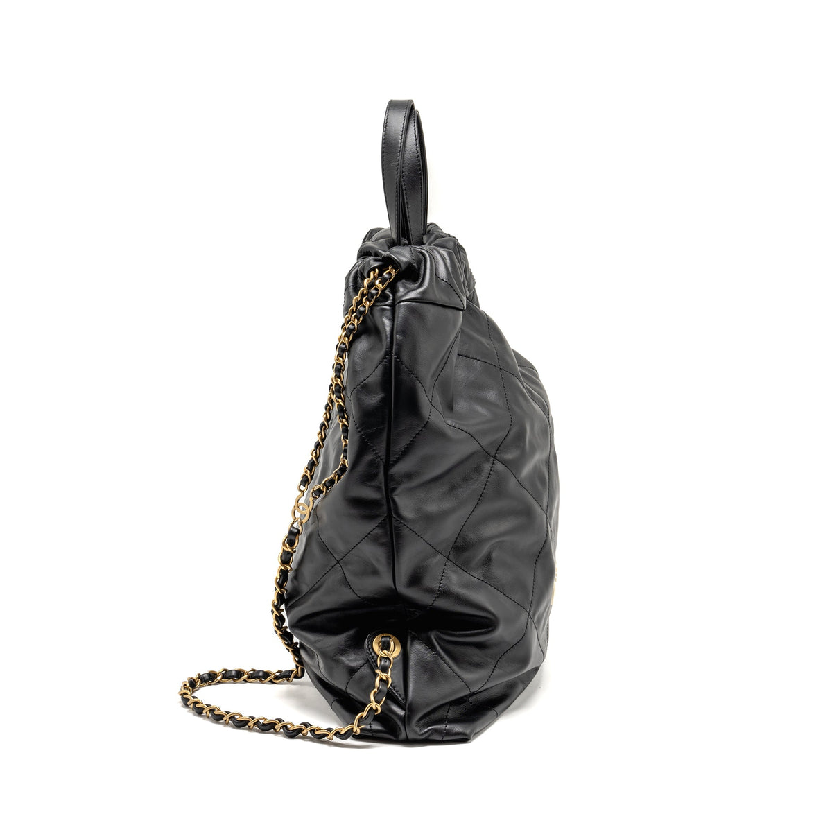 chanel-22-backpack-white-letter-logo-shiny-calfskin-black-ghw-microchip