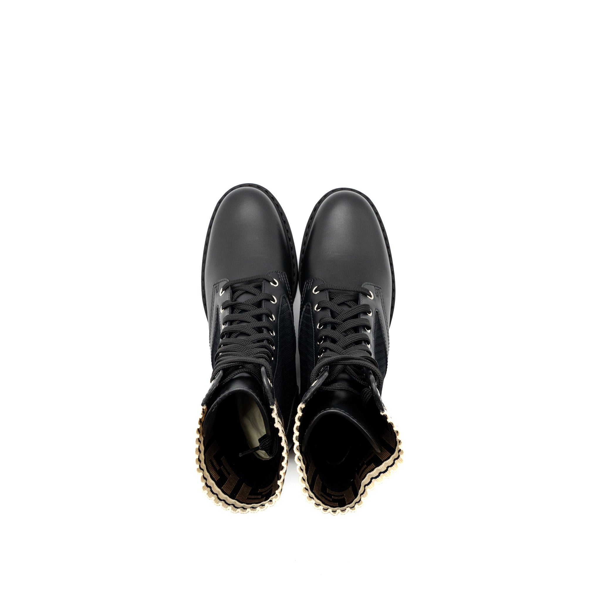 fendi-size-39-biker-boots-leather-cotton-black-multicolour