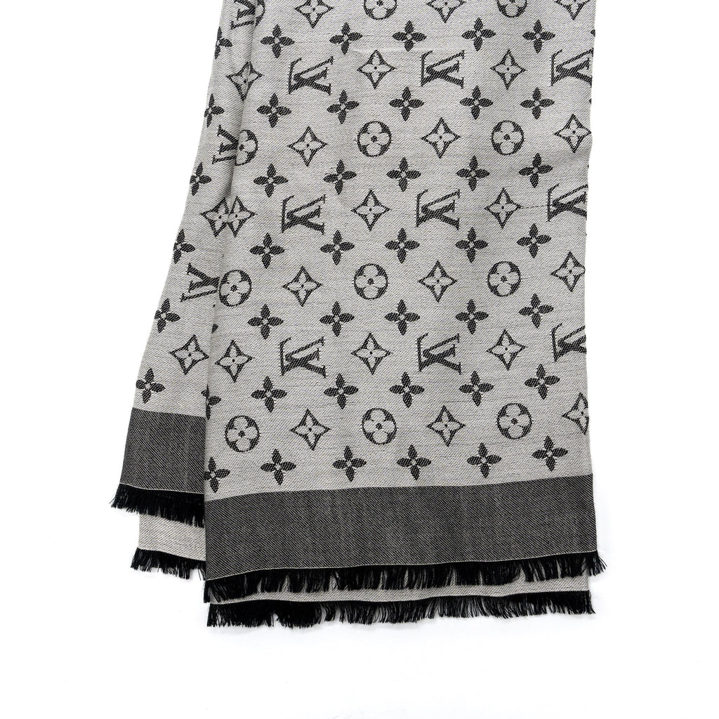 louis-vuitton-monogram-scarf-silk-wool-black-grey
