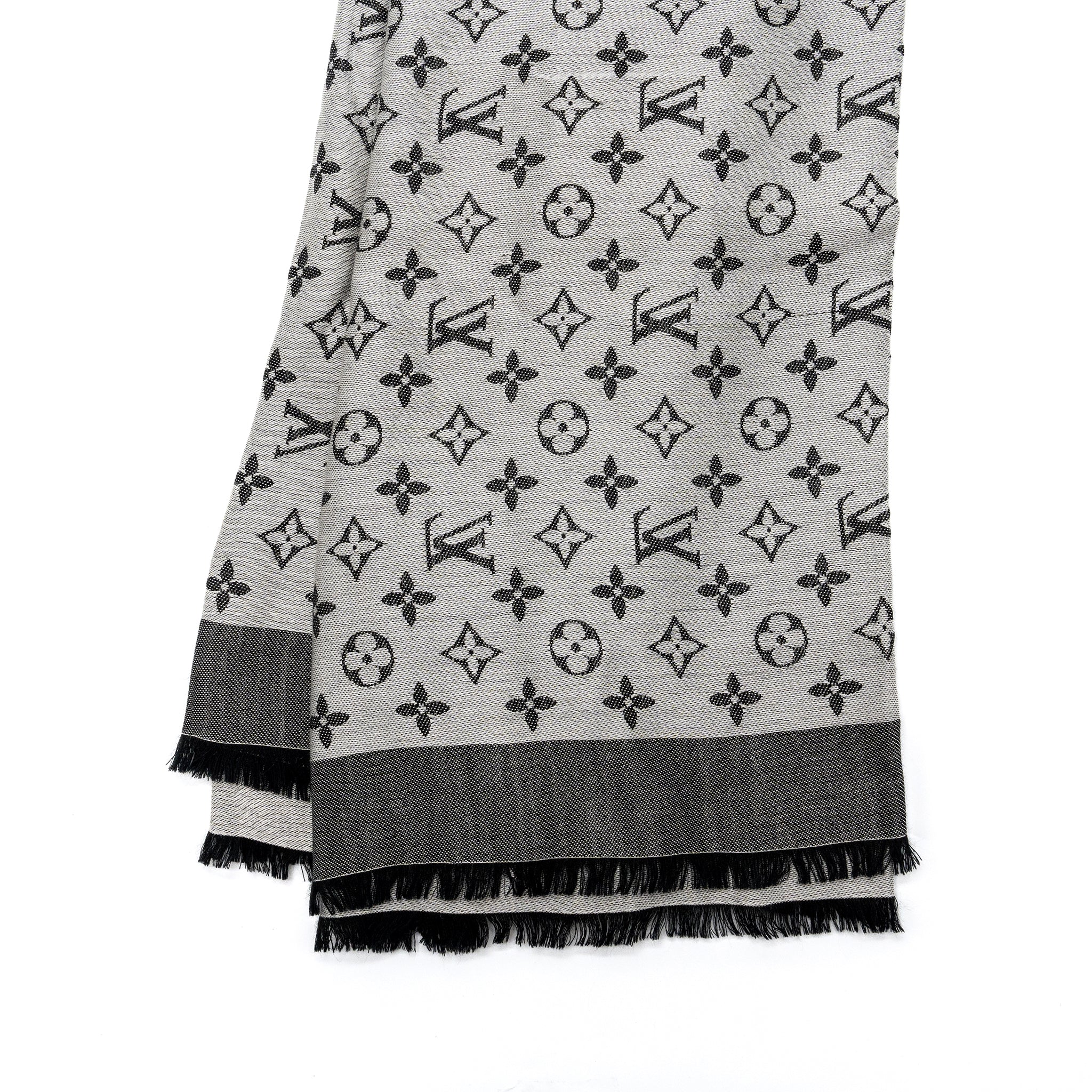 louis-vuitton-monogram-scarf-silk-wool-black-grey
