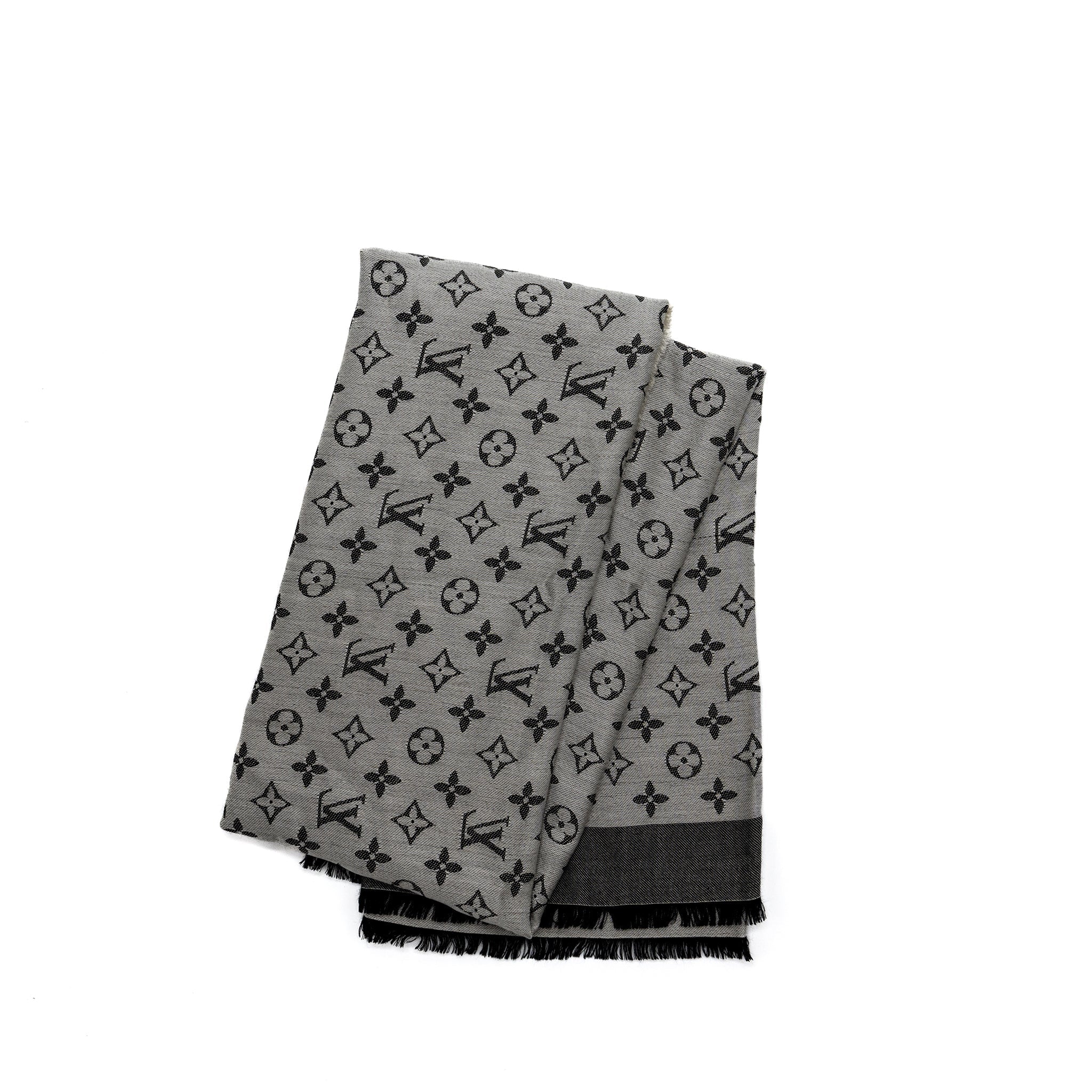 louis-vuitton-monogram-scarf-silk-wool-black-grey