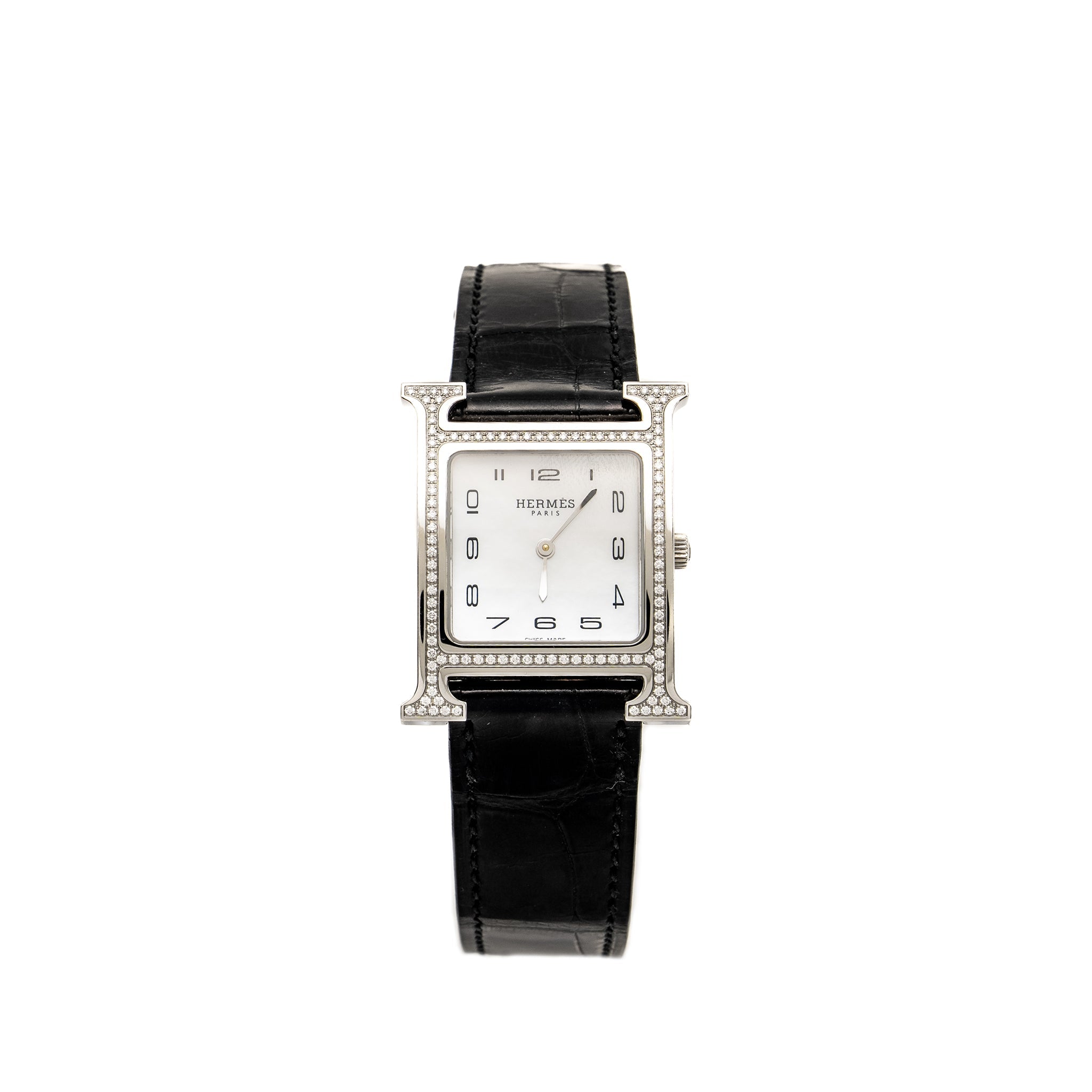 hermes-heure-h-watch-medium-model-30mm-steel-with-diamonds-white-mother-of-pearl-dial-with-black-alligators-strap
