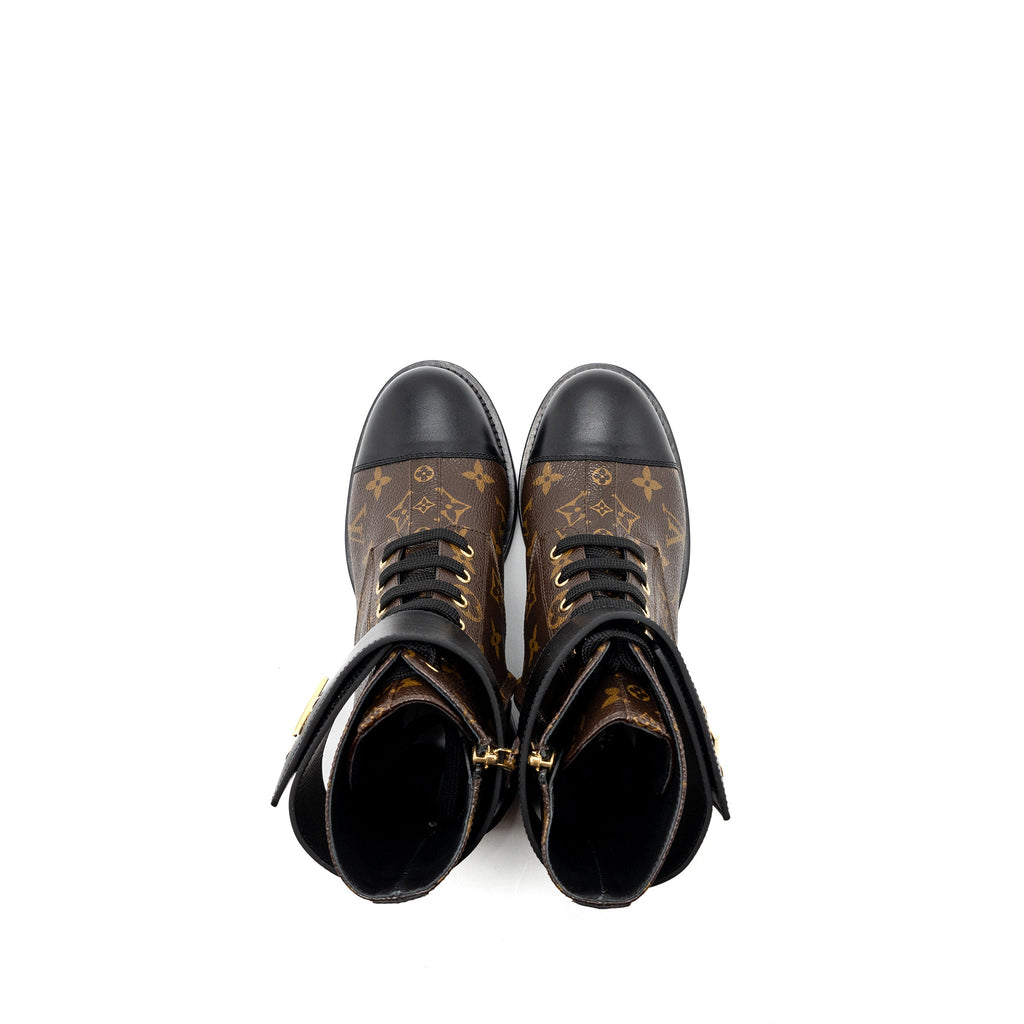 louis-vuitton-size-37-wonderland-flat-ranger-ankle-boots-monogram-canvas-leather-ghw