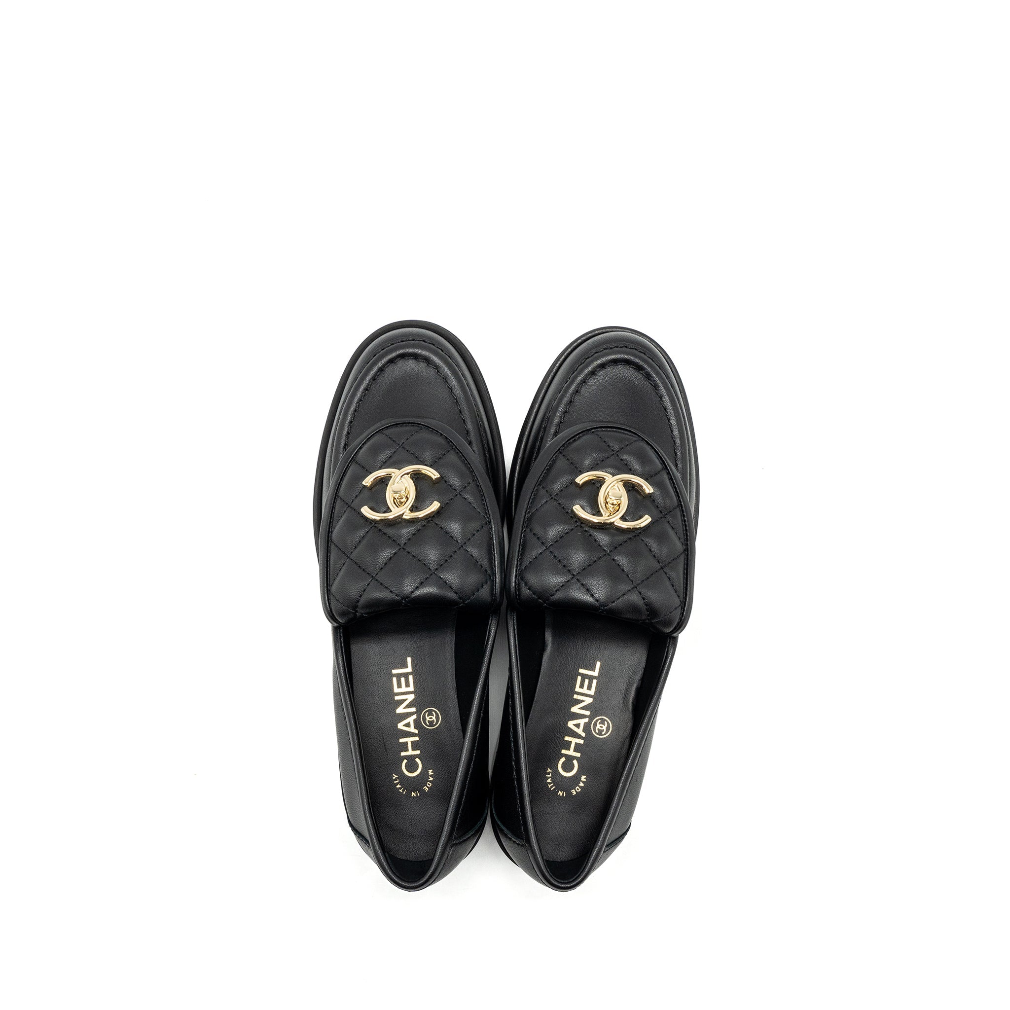 chanel-size-38-quilted-cc-logo-loafer-black-lghw