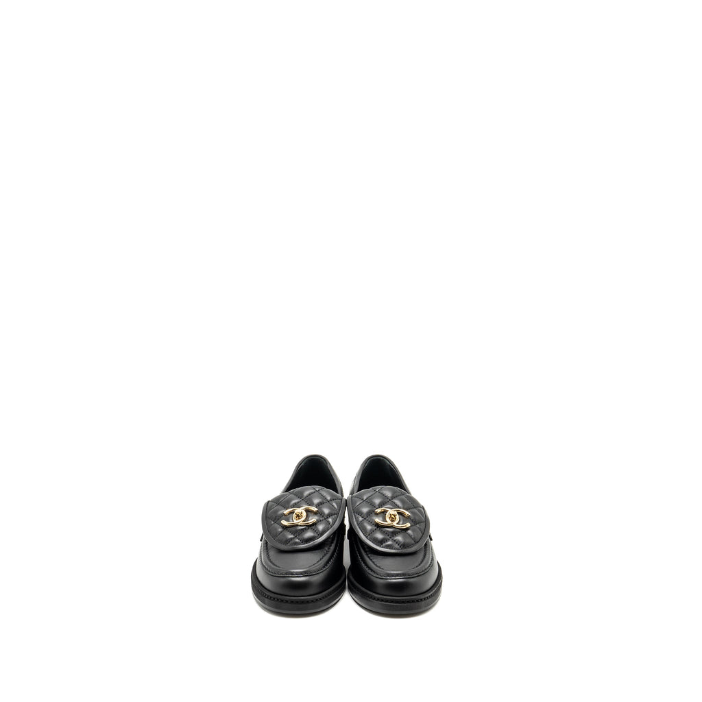 chanel-size-37-cc-turnlock-loafers-quilted-leather-black-lghw