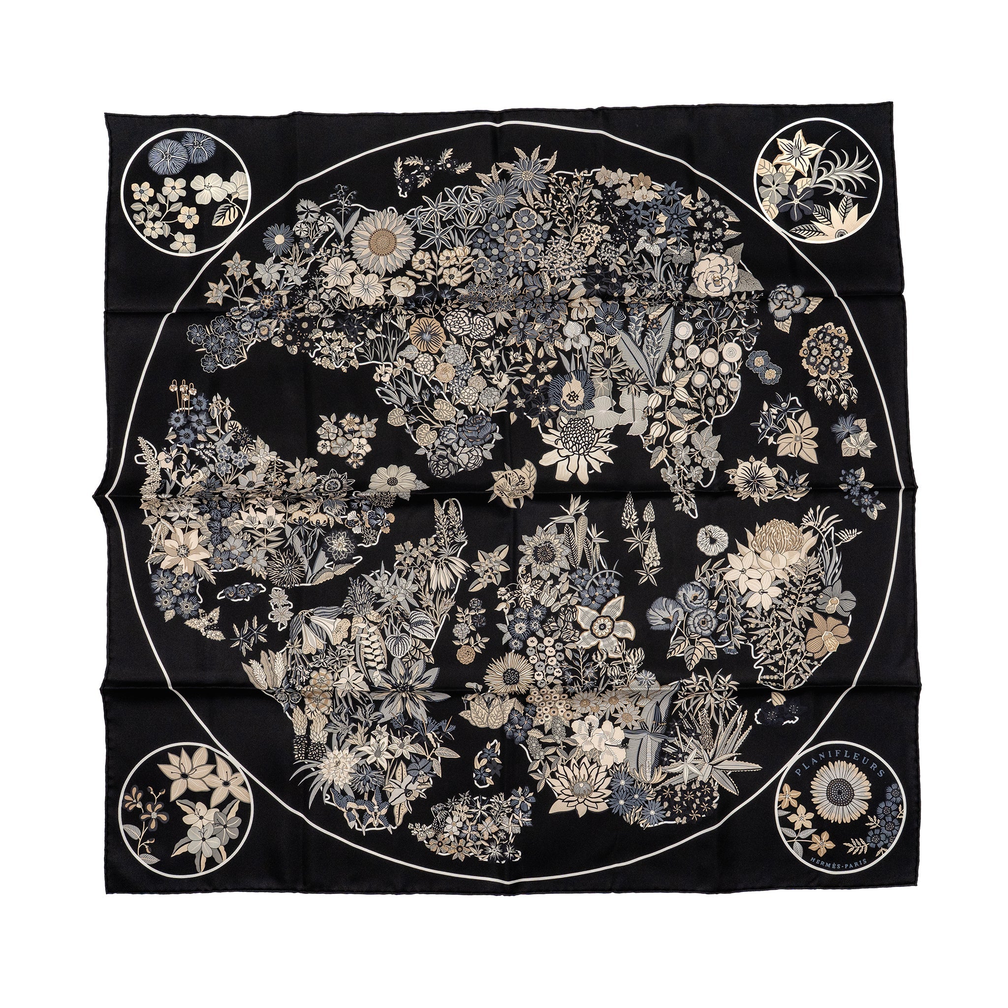 hermes-scarf-black-white-flower