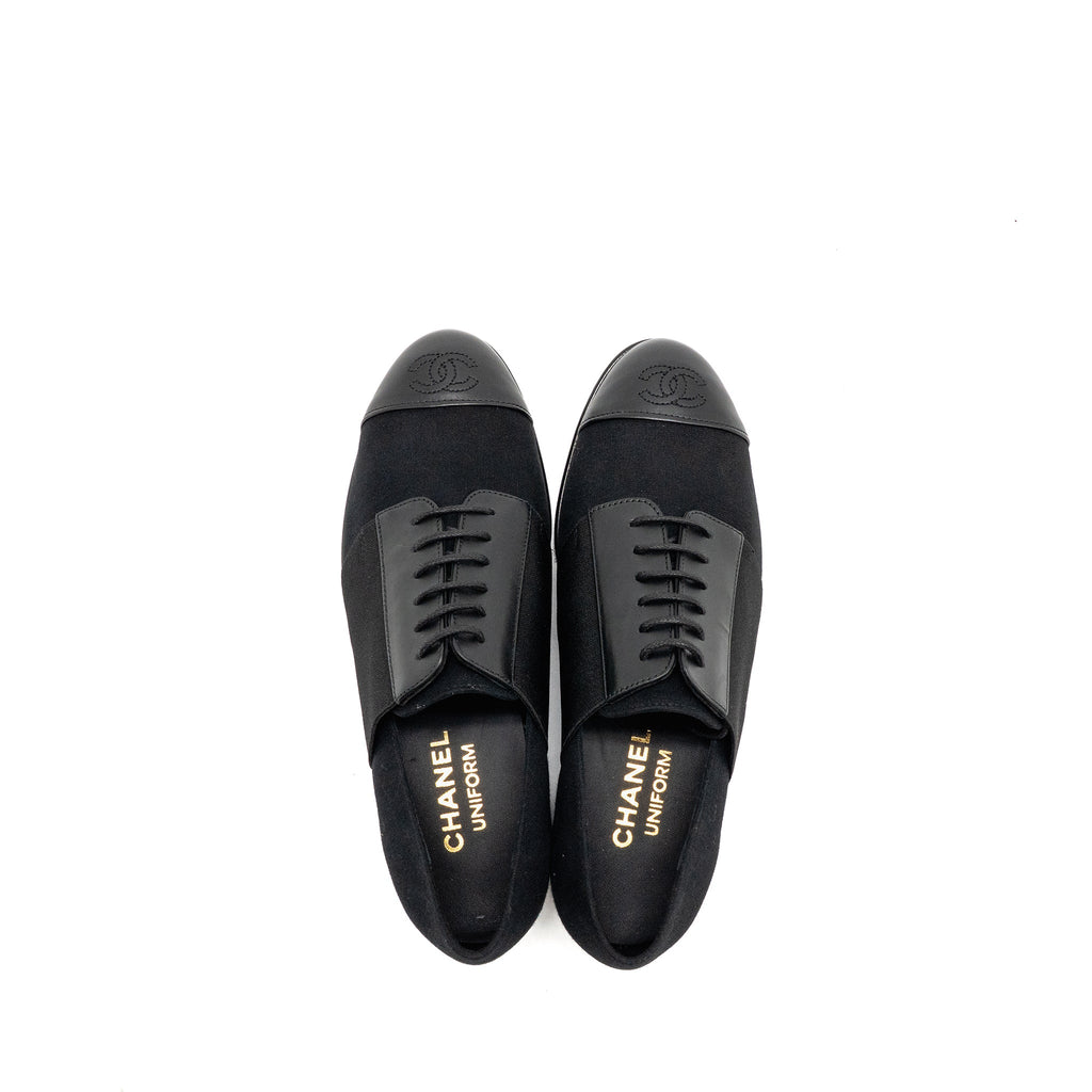 chanel-uniform-size-36-lace-up-shoes-fabric-leather-black