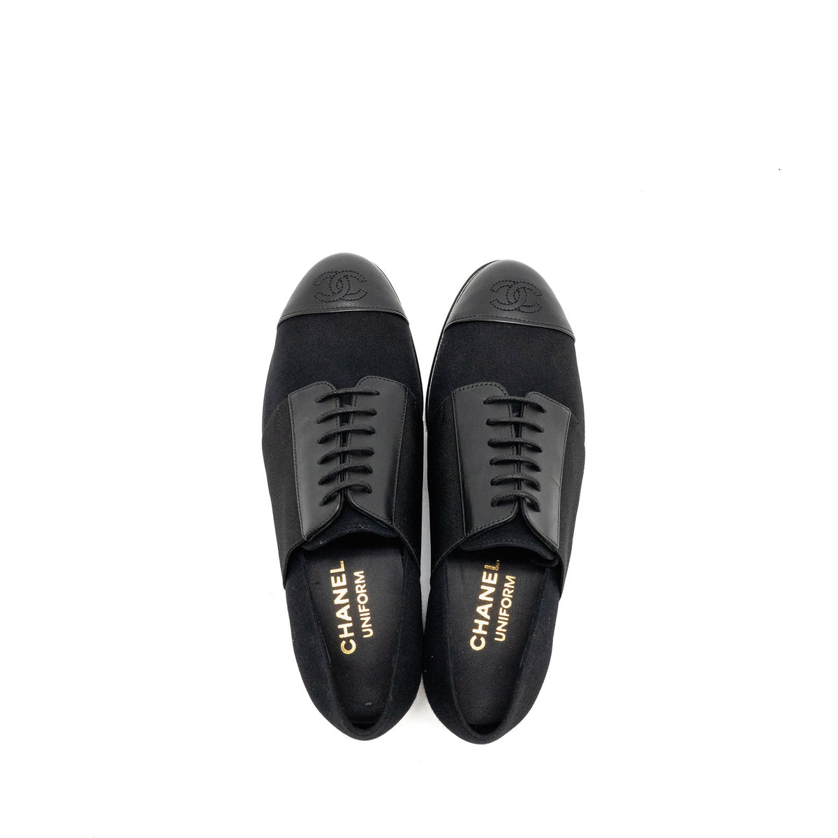 chanel-uniform-size-36-lace-up-shoes-fabric-leather-black