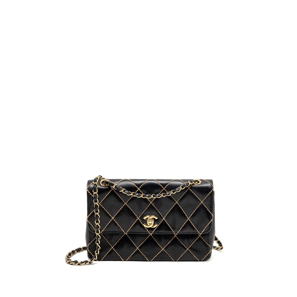 chanel-vintage-quilted-flap-bag-lambskin-black-white-stitching-ghw