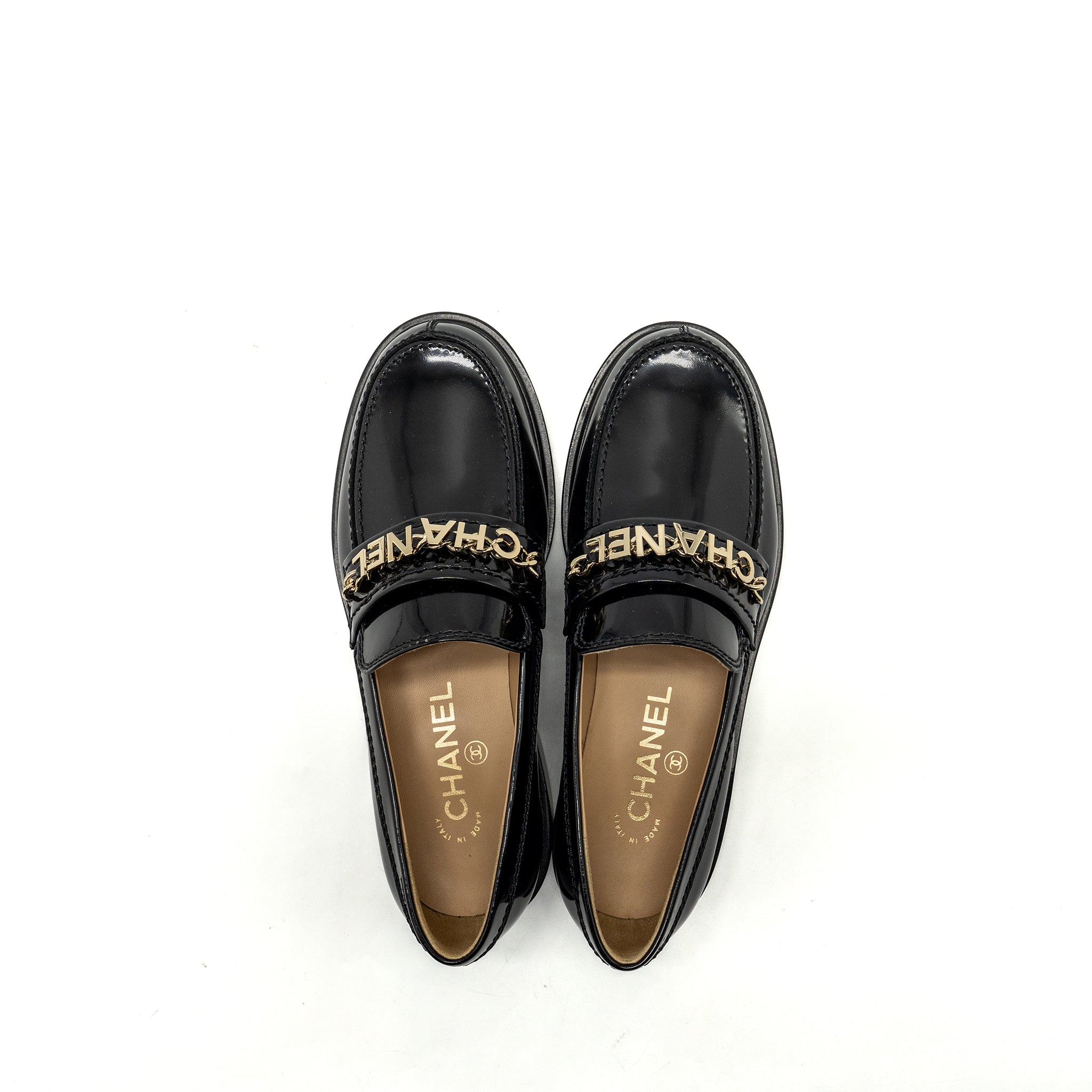 chanel-size-36-5-letter-loafers-leather-black-lghw-copy
