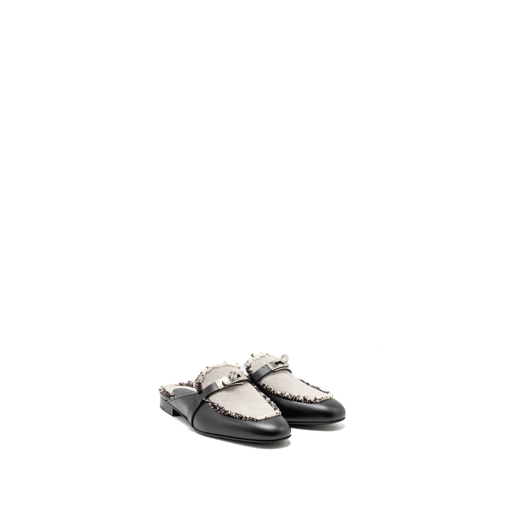 hermes-size-36-oz-mule-fringed-canvas-calfskin-black-beige-shw-copy