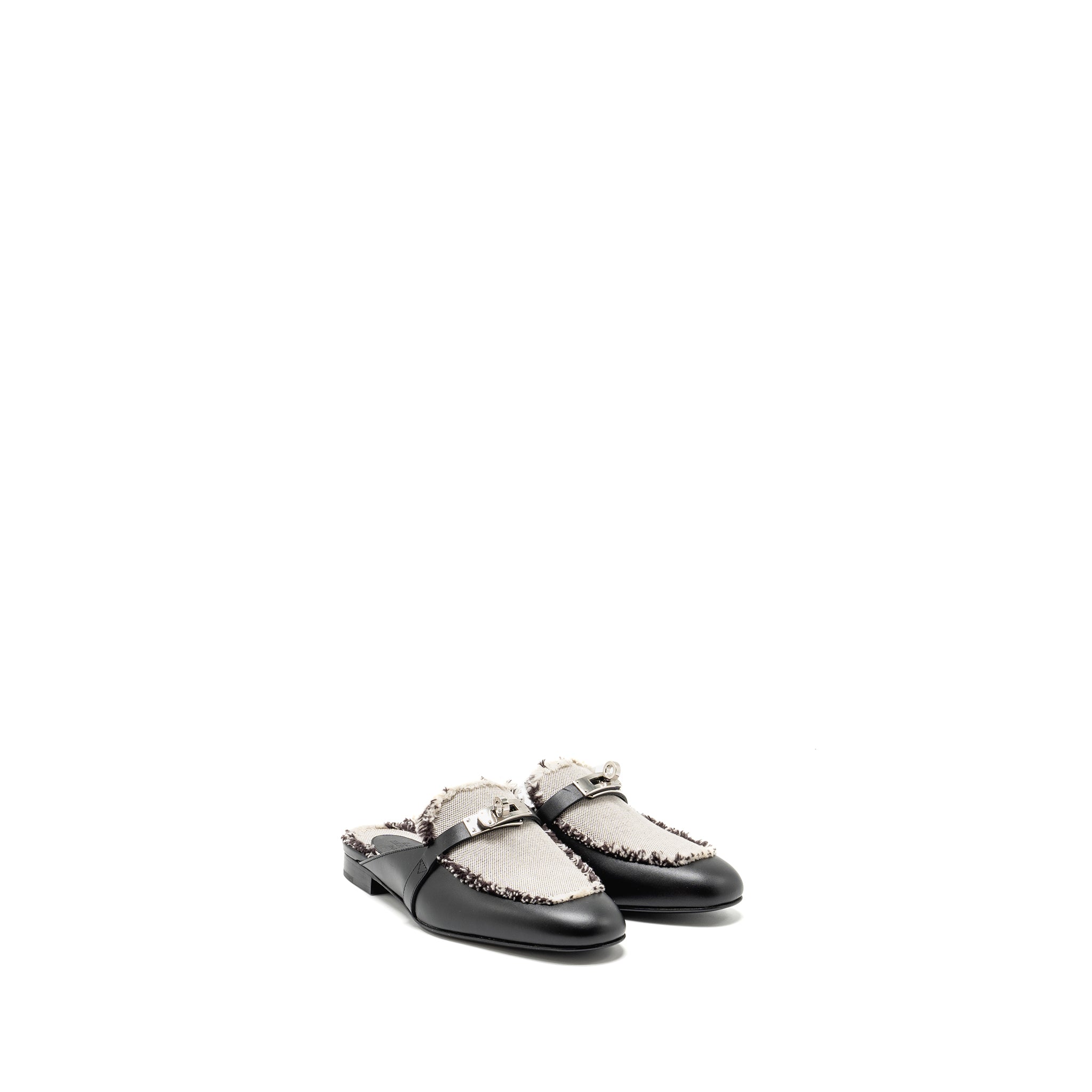 hermes-size-36-oz-mule-fringed-canvas-calfskin-black-beige-shw-copy