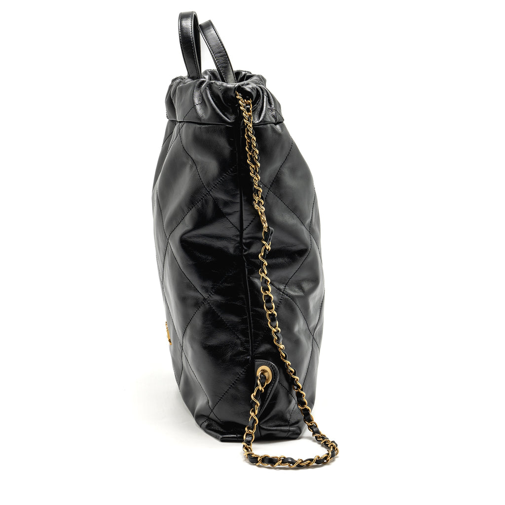 chanel-large-22-backpack-gold-letter-logo-shiny-calfskin-black-ghwmicrochip-copy