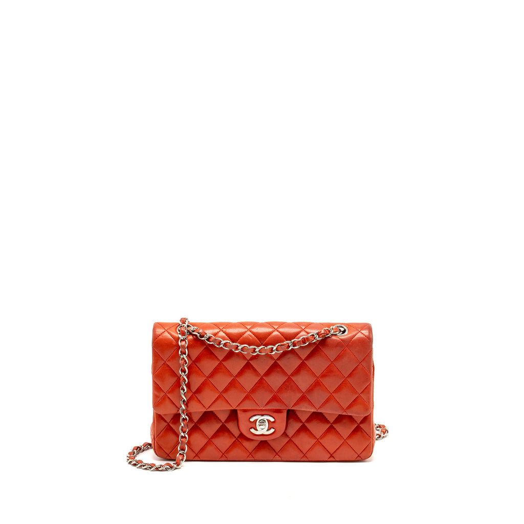 chanel-medium-classic-double-flap-bag-lambskin-red-shw