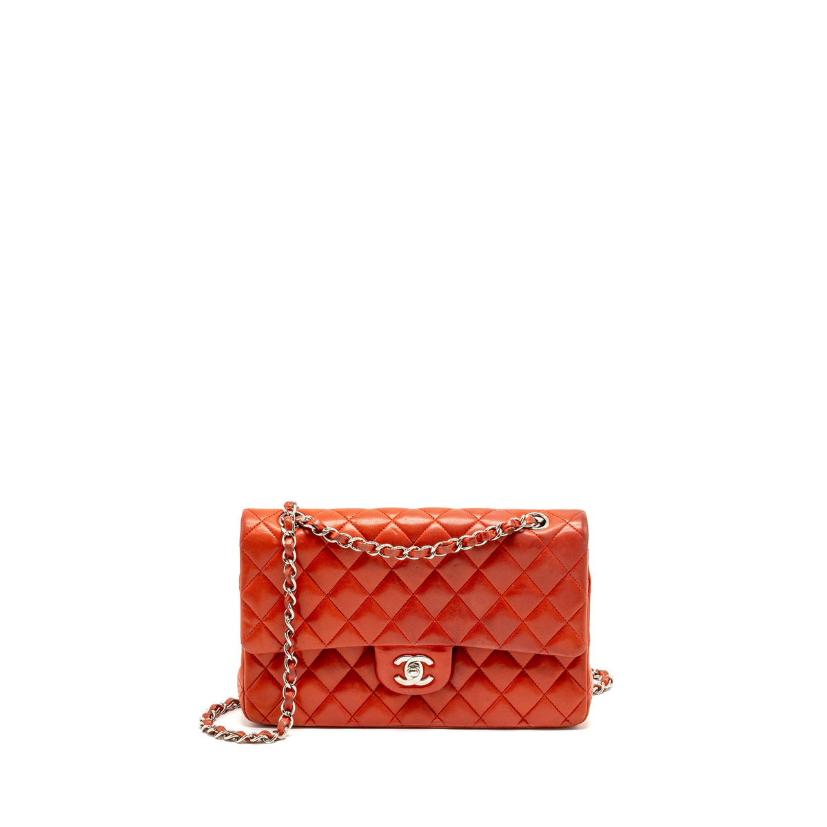 chanel-medium-classic-double-flap-bag-lambskin-red-shw