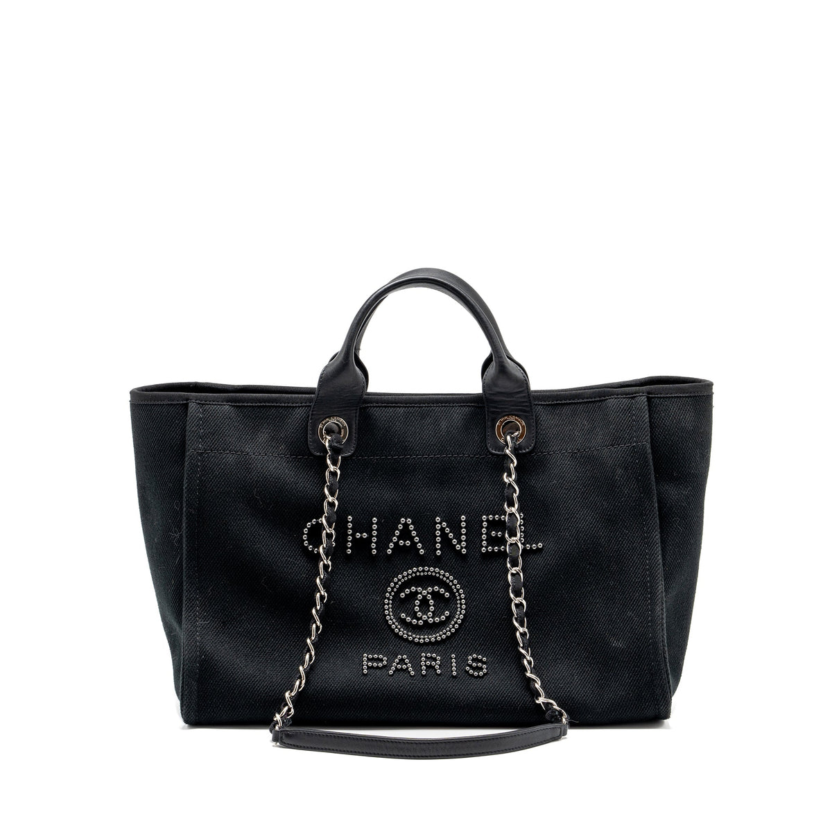 chanel-deauville-black-studded-tote-bag-canvas-leather-black-shw