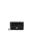 chanel-medium-classic-double-flap-bag-lambskin-chevron-black-lghw-copy