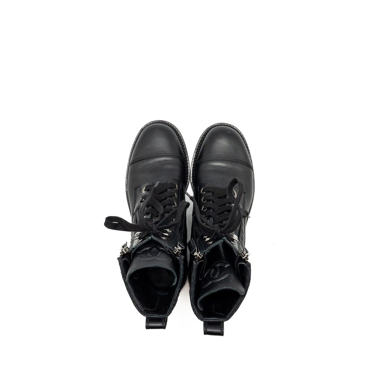 chanel-size-38-quilted-lace-up-combat-boots-calfskin-black-shw