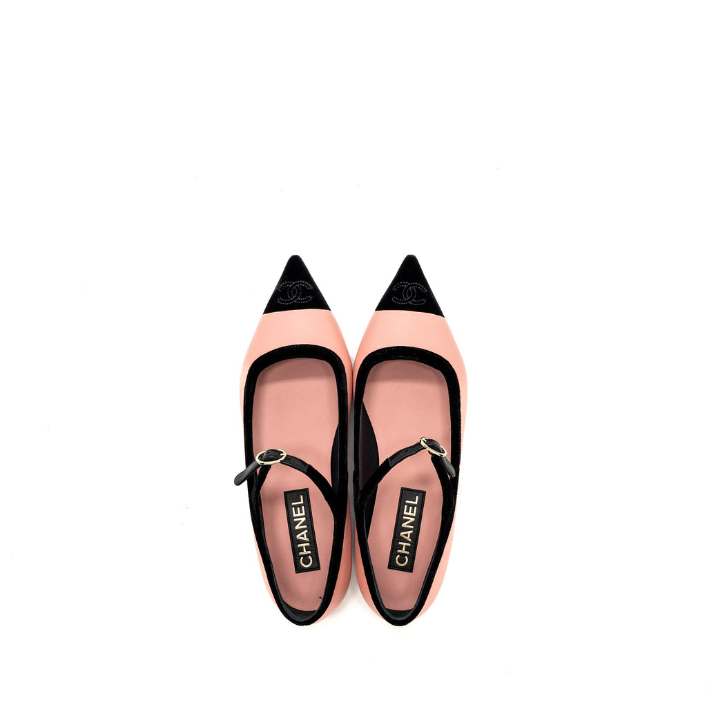 chanel-size-39-5-22k-mery-janes-shoes-lambskin-velvet-pink-black-lghw-copy