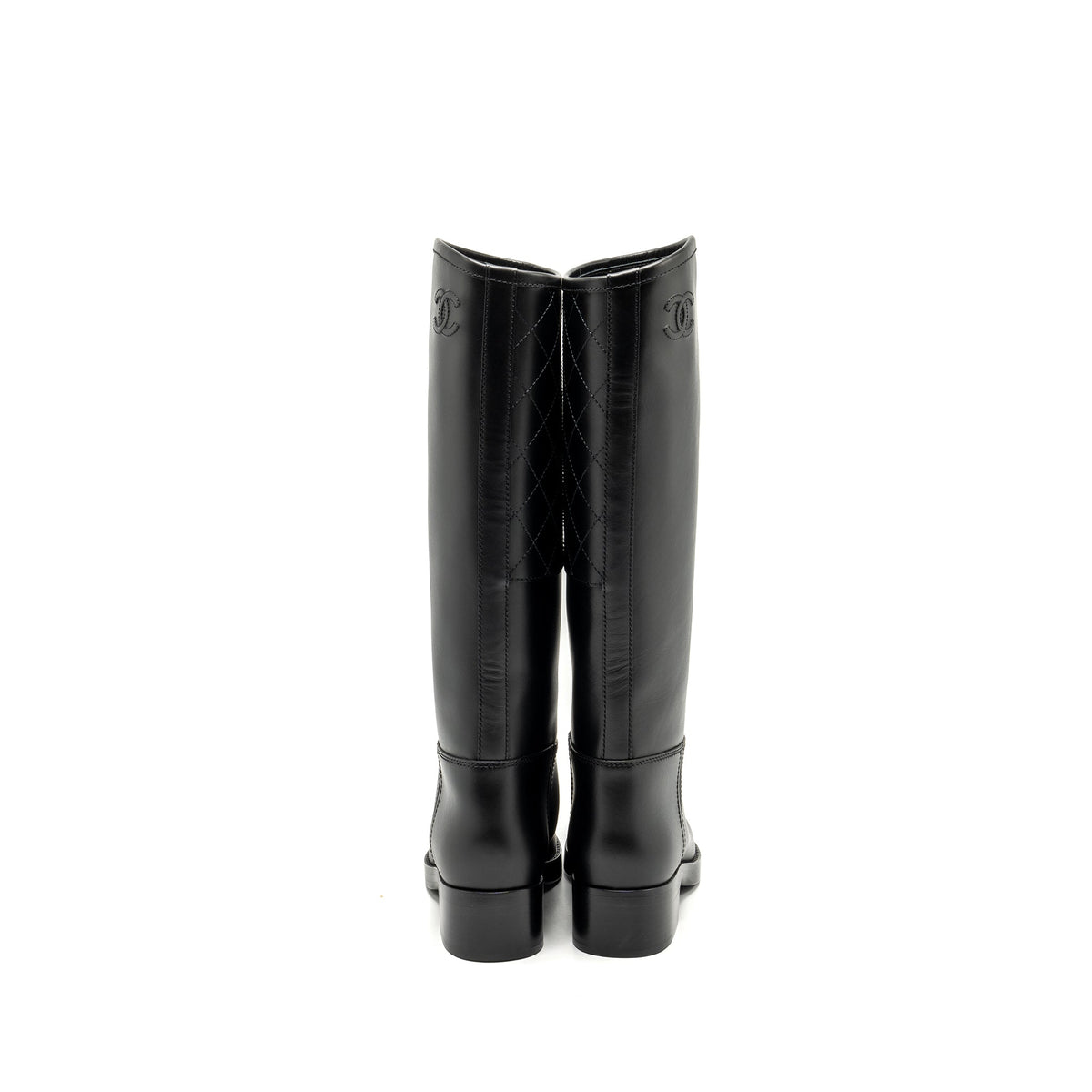 chanel-size-38-cc-logo-high-boots-calfskin-black