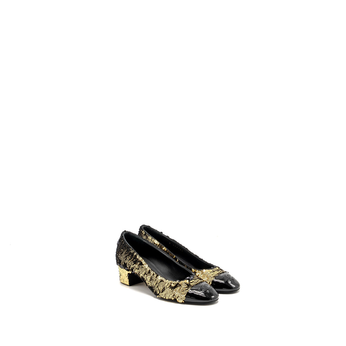 chanel-size-36-21k-pumps-sequins-patent-gold-black