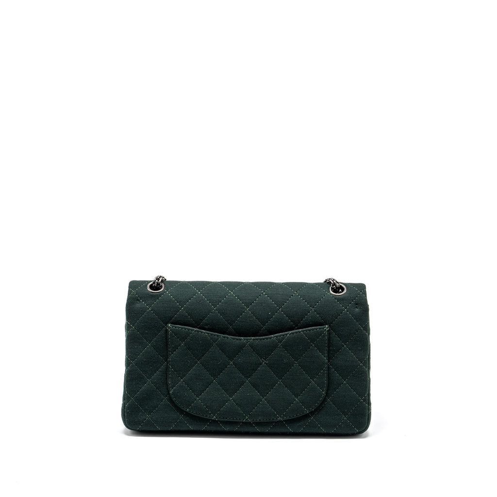 chanel-reissue-2-55-226-double-flap-bag-fabric-dark-green-ruthenium-hardware-copy