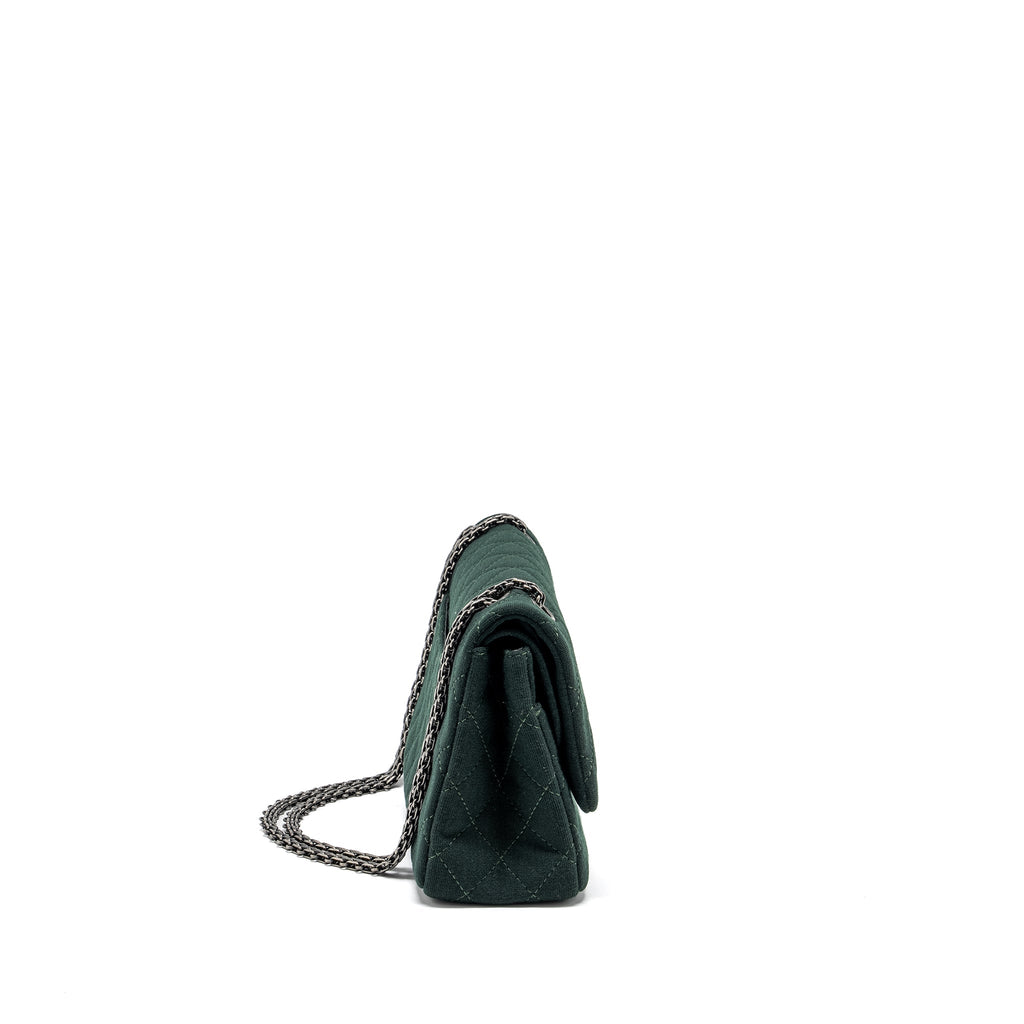 chanel-reissue-2-55-226-double-flap-bag-fabric-dark-green-ruthenium-hardware-copy