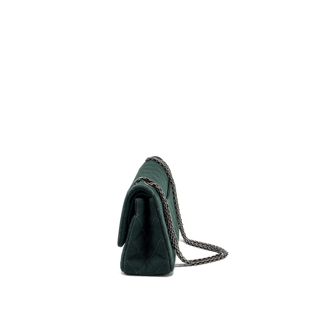 chanel-reissue-2-55-226-double-flap-bag-fabric-dark-green-ruthenium-hardware-copy