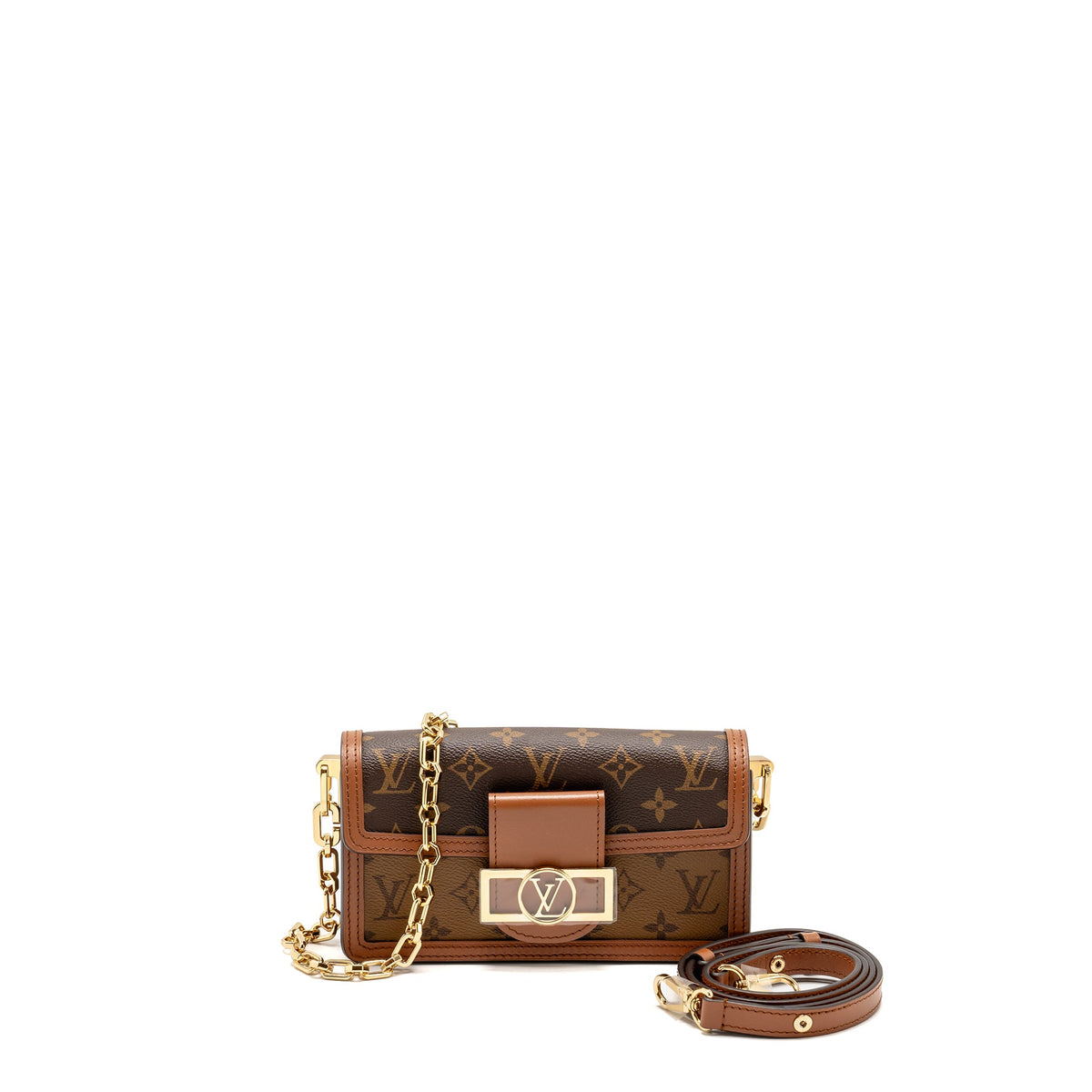 louis-vuitton-dauphine-east-west-chain-shoulder-bag-monogram-reverse-canvas-ghw