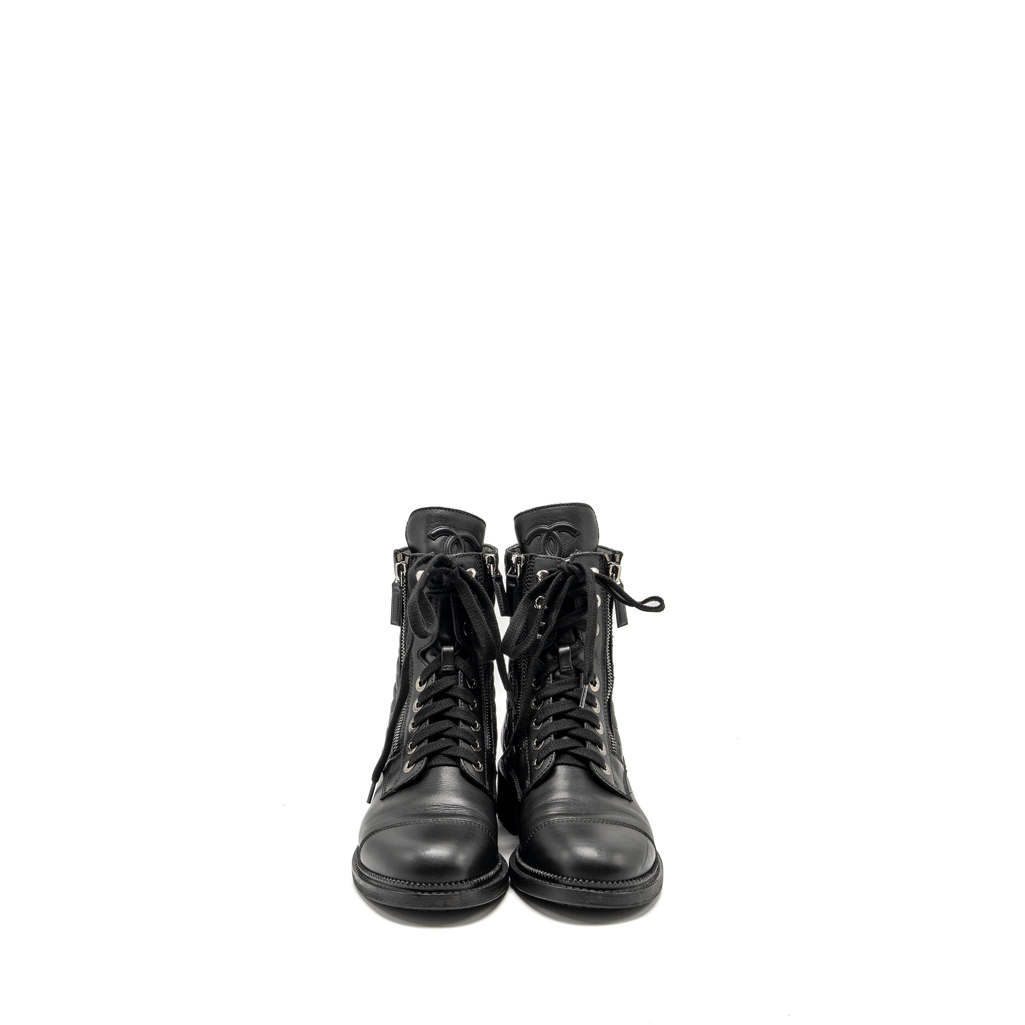 chanel-size-38-quilted-lace-up-combat-boots-calfskin-black-shw