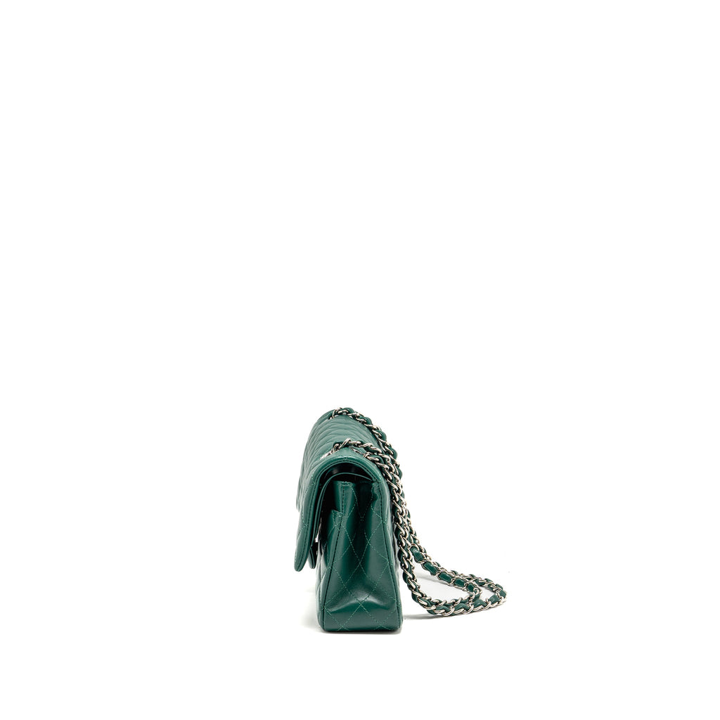 chanel-medium-classic-double-flap-bag-lambskin-greeen-shw