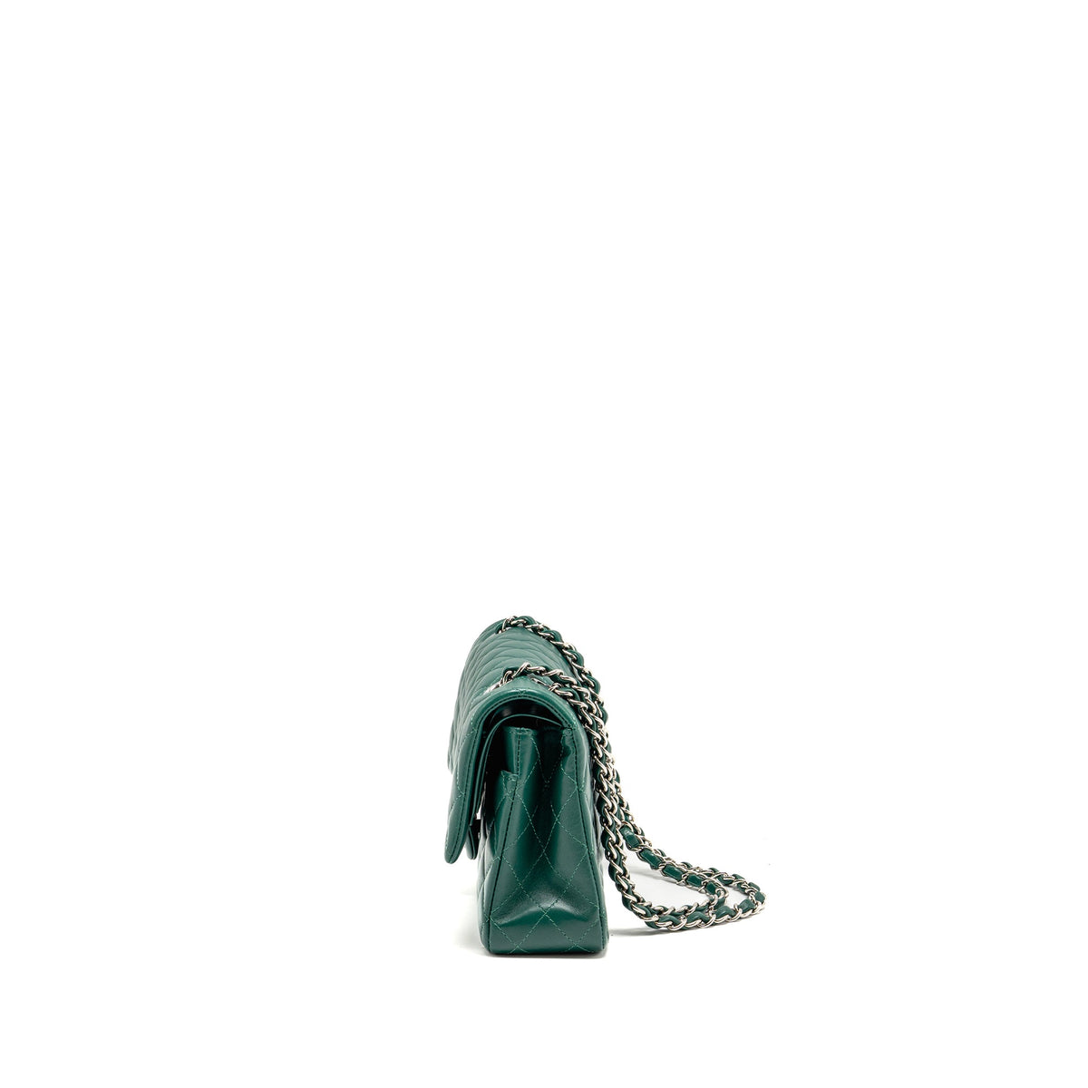 chanel-medium-classic-double-flap-bag-lambskin-greeen-shw