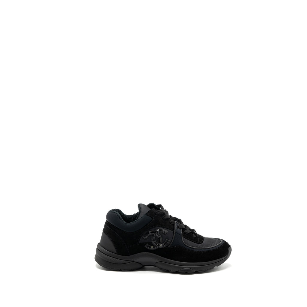 chanel-size-37-5-trainers-sneakers-nylon-suede-leather-black