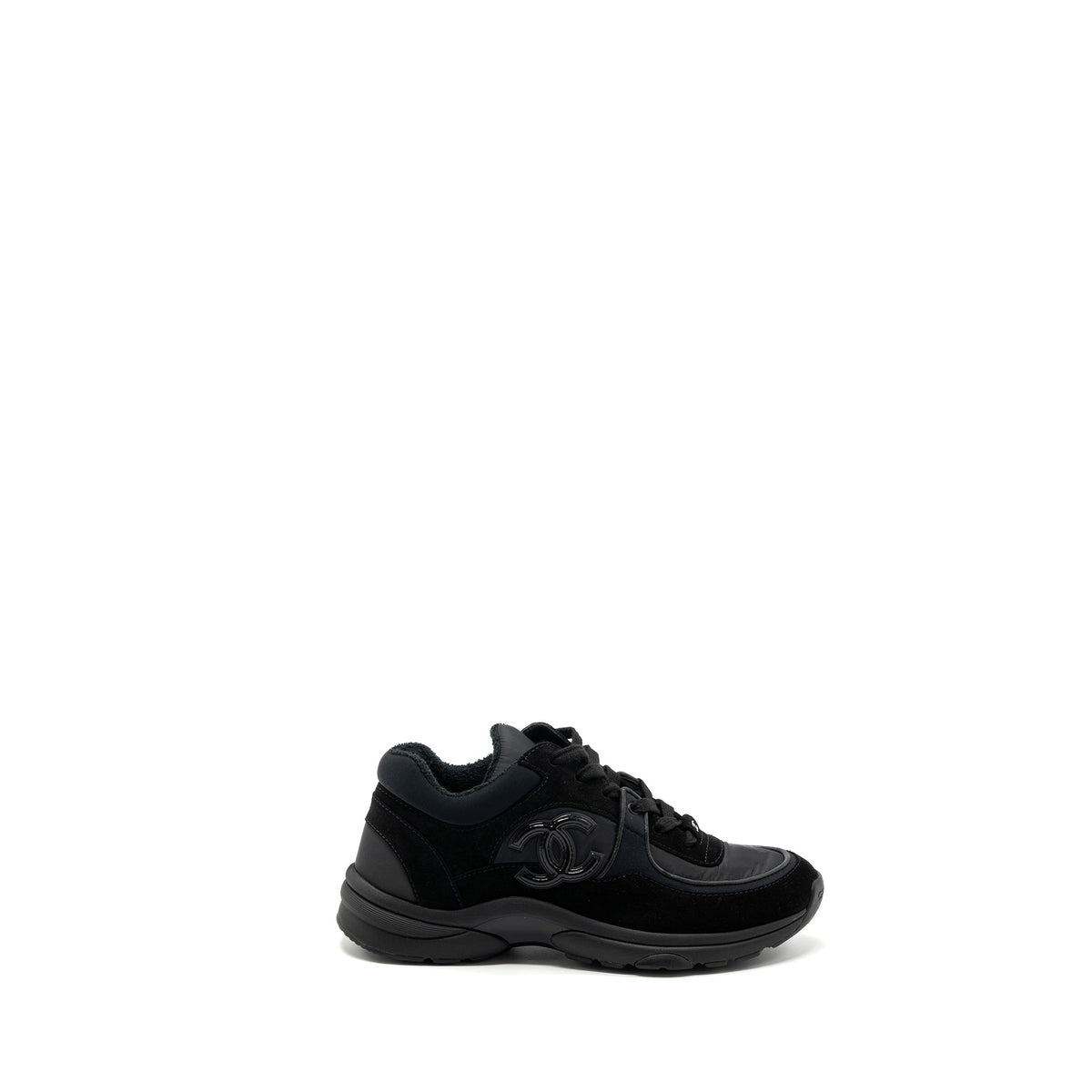 chanel-size-37-5-trainers-sneakers-nylon-suede-leather-black