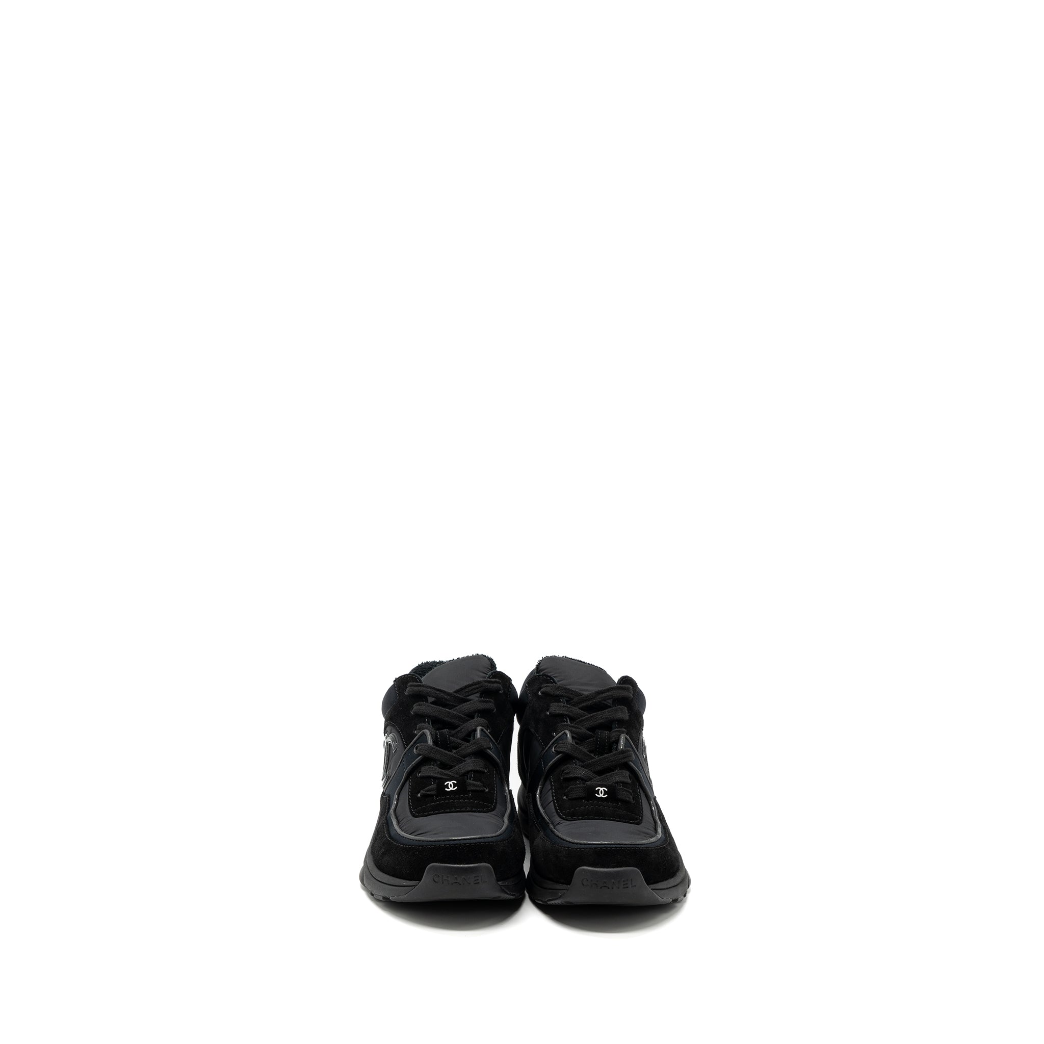 chanel-size-37-5-trainers-sneakers-nylon-suede-leather-black