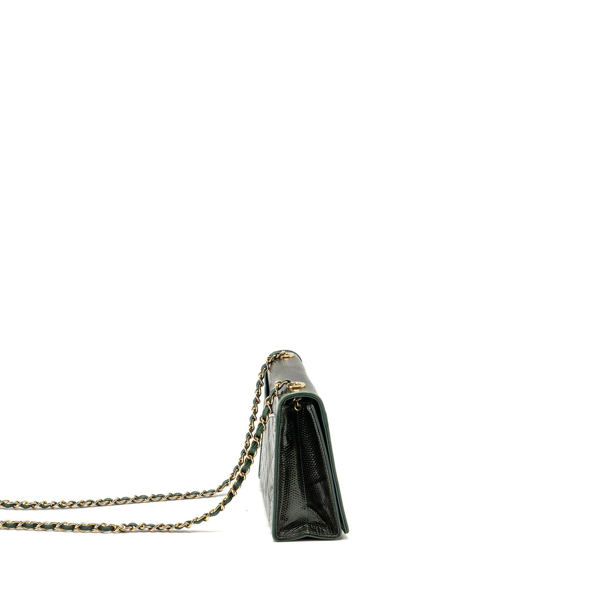 chanel-vintage-envelop-flap-bag-with-chain-lizard-dark-green-ghw