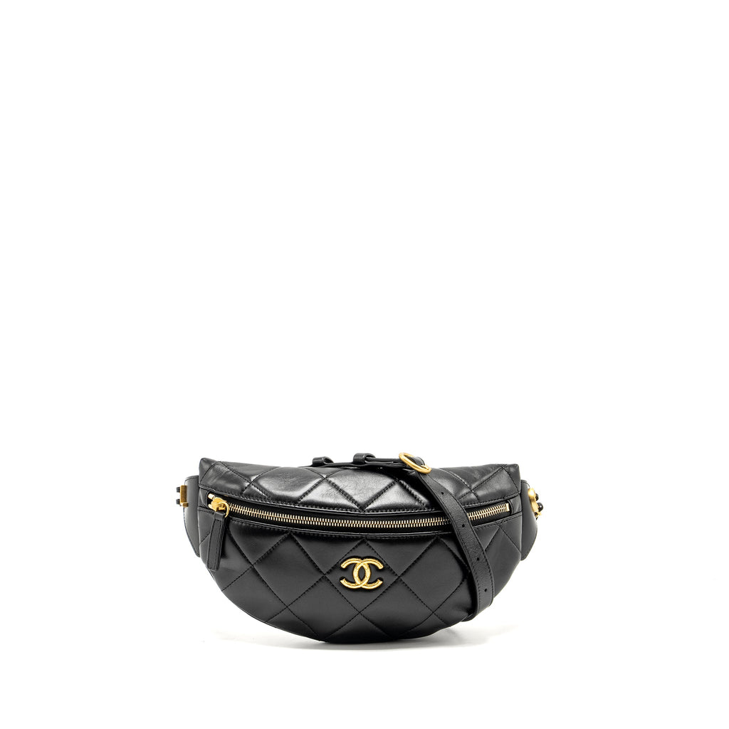 chanel-letter-logo-detailed-waist-bag-lambskin-black-ghw-microchip