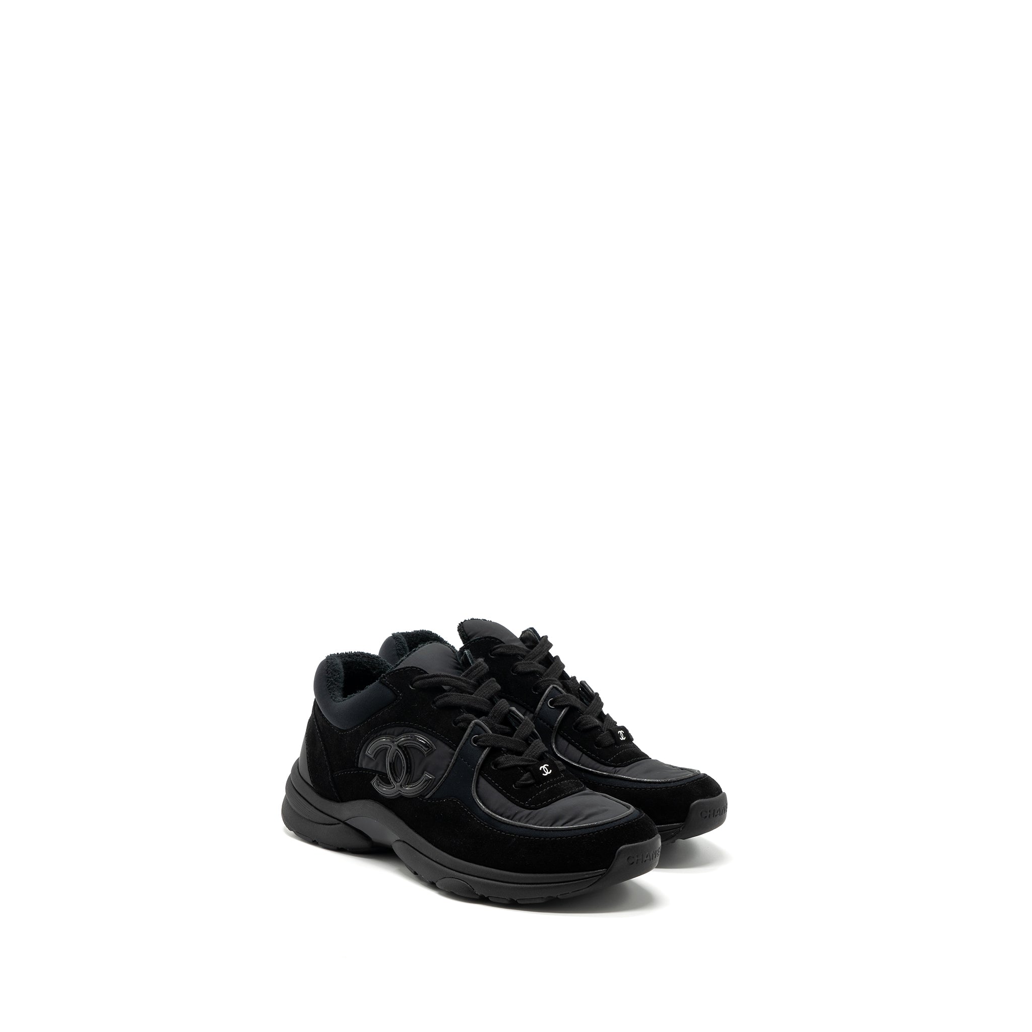 chanel-size-37-5-trainers-sneakers-nylon-suede-leather-black