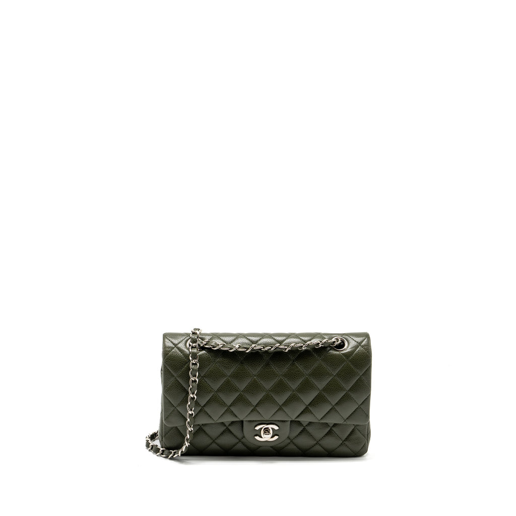 chanel-medium-classic-double-flap-bag-caviar-olive-green-shw