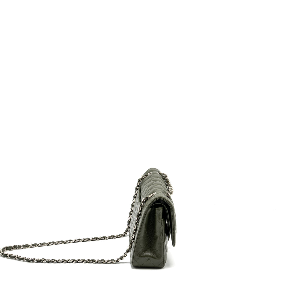 chanel-medium-classic-double-flap-bag-caviar-olive-green-shw