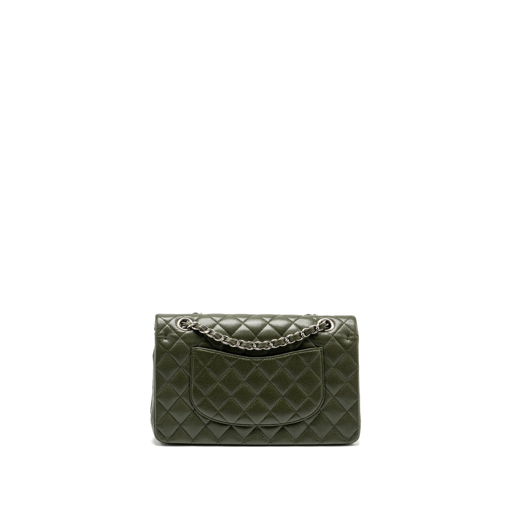 chanel-medium-classic-double-flap-bag-caviar-olive-green-shw
