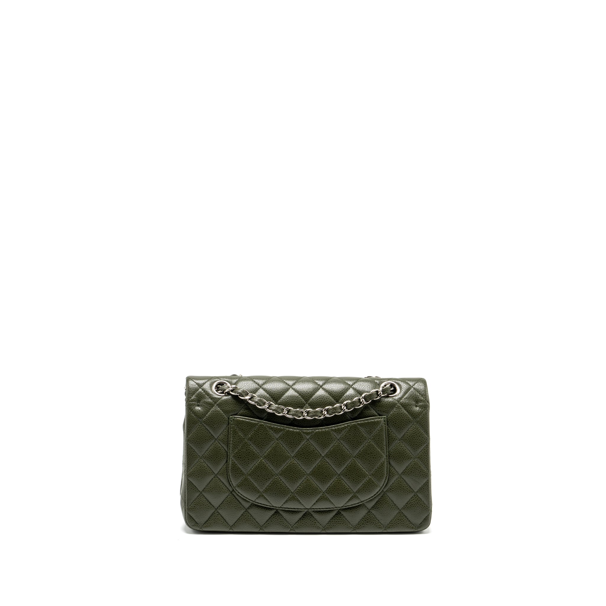 chanel-medium-classic-double-flap-bag-caviar-olive-green-shw