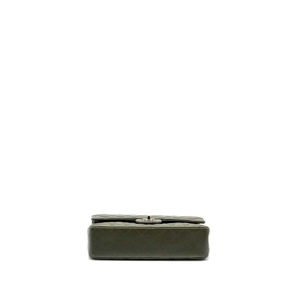 chanel-medium-classic-double-flap-bag-caviar-olive-green-shw