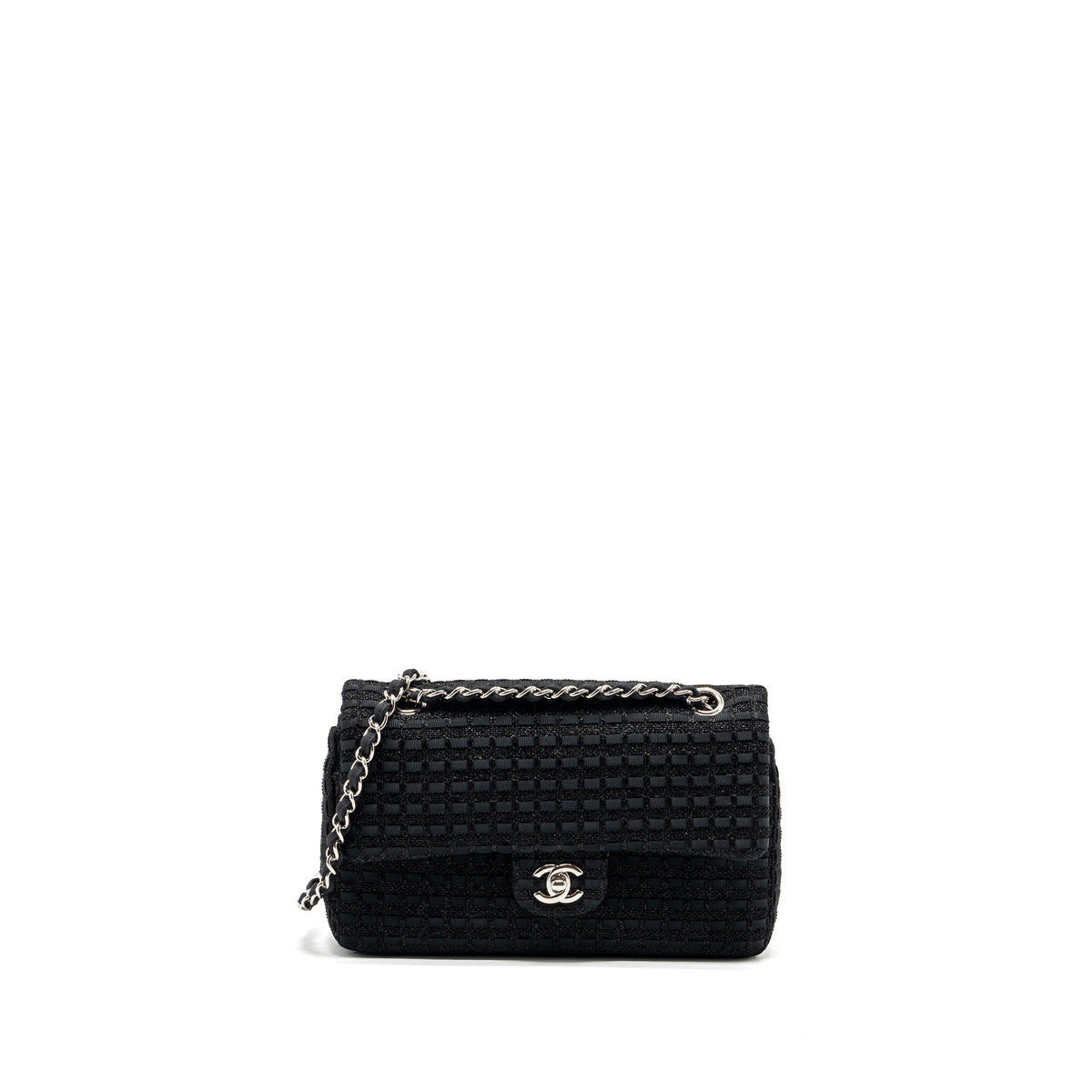 chanel-medium-classic-double-flap-bag-tweed-black-shw