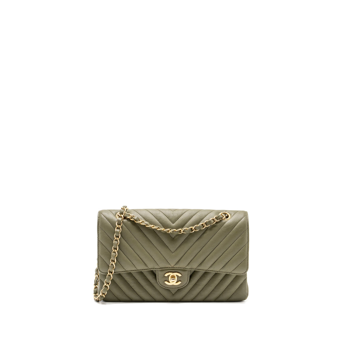 chanel-medium-classic-double-flap-bag-calfskin-chevron-green-ghw