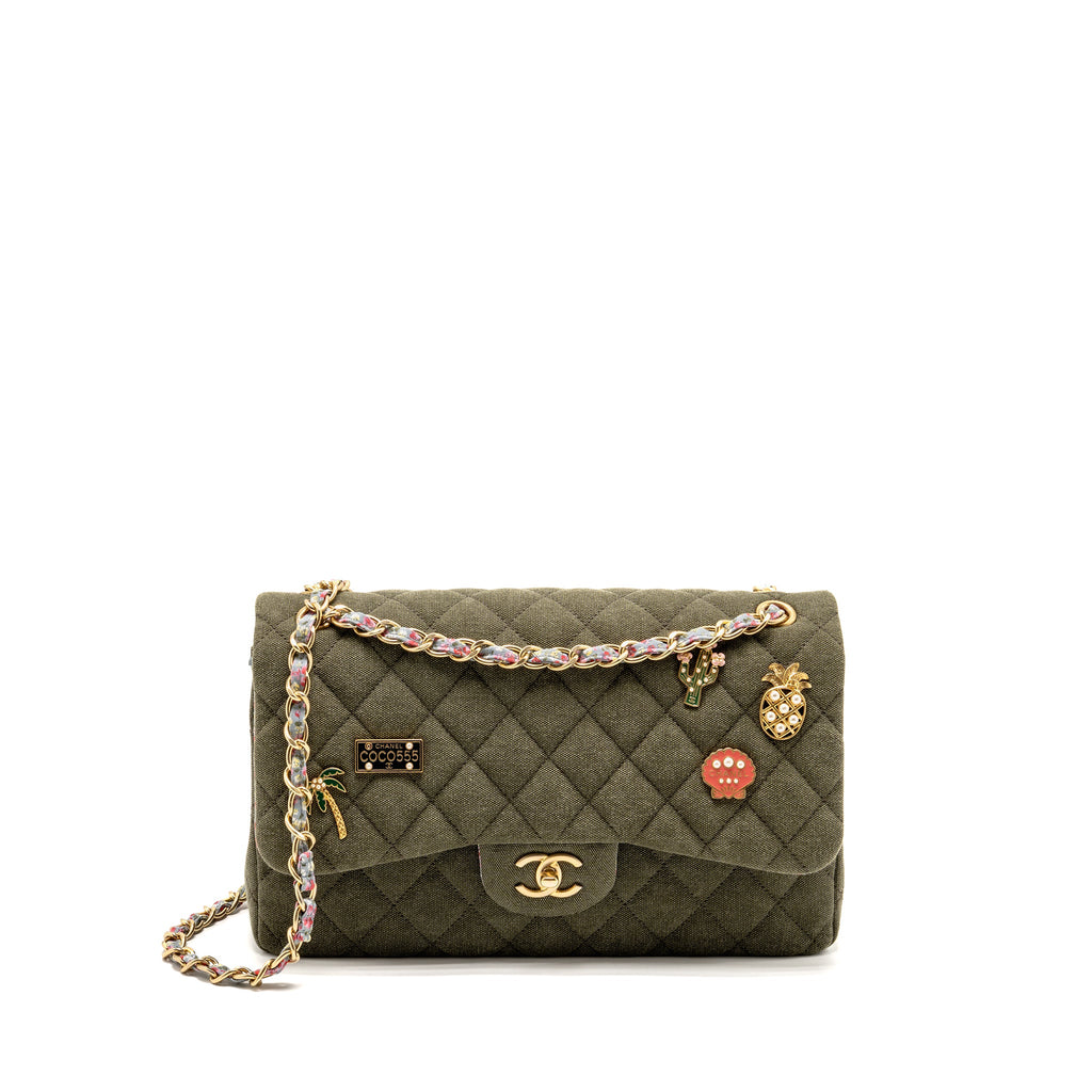 chanel-coco-cuba-charms-jumbo-classic-double-flap-bag-canvas-green-ghw