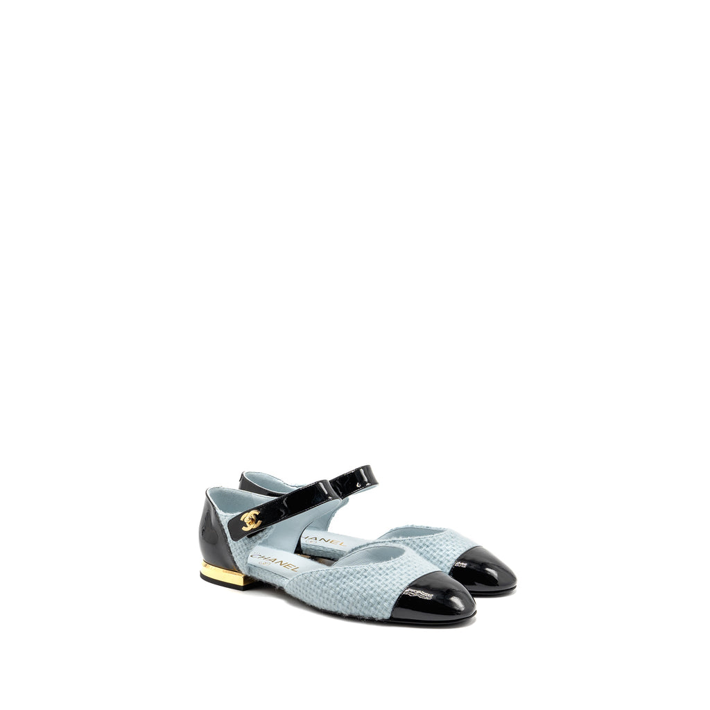 chanel-size-39-21k-ballerinas-flat-shoes-tweed-patent-calfskin-light-blue-black-ghw-copy
